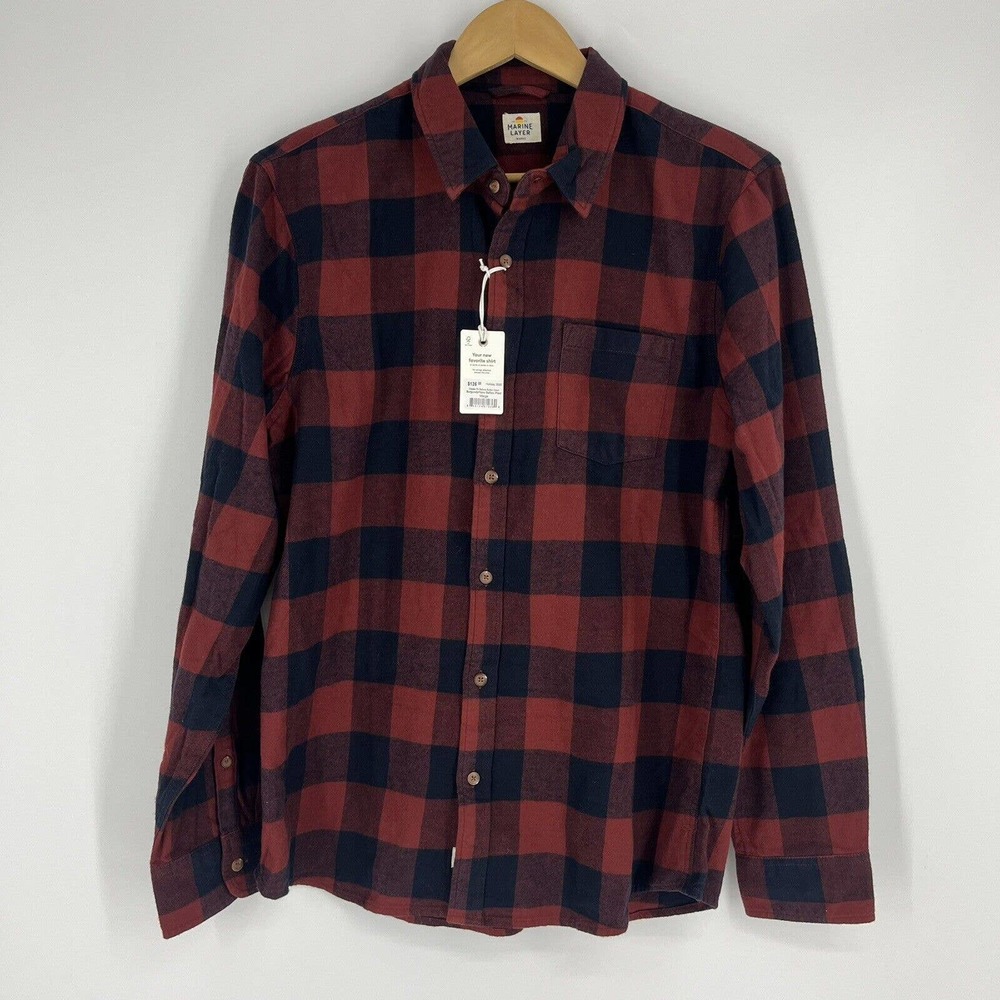 Marine Layer Red and Blue Plaid Casual Button Down Shirt